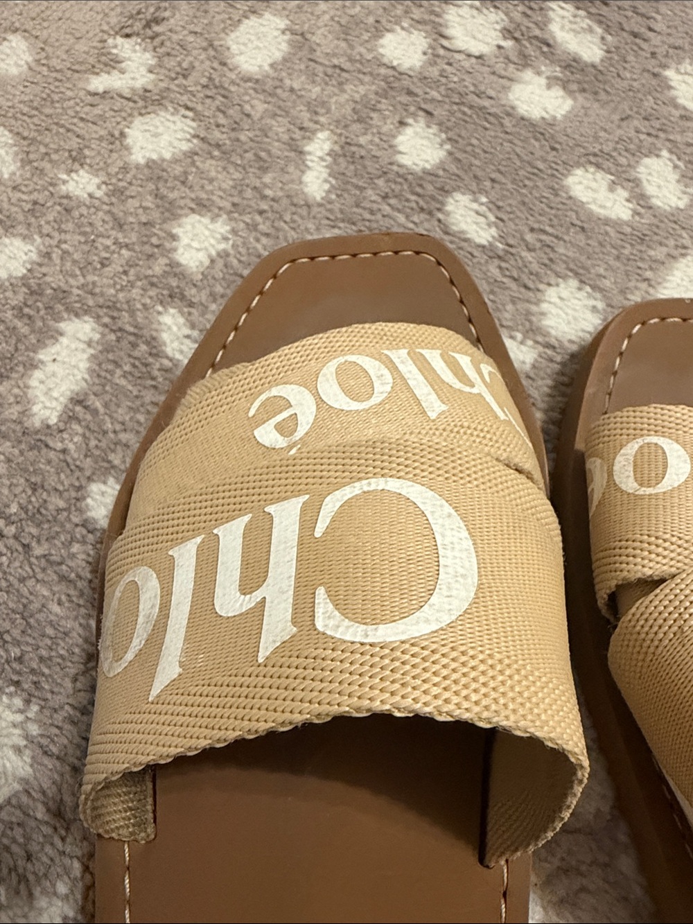 Chloe Beige and Brown Logo Slide Sandals - Picture 3 of 4